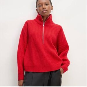Everlane Women's Red Merino Wool Half-Zip Sweater